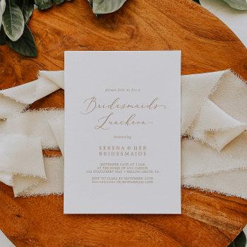 delicate gold calligraphy bridesmaids luncheon invitation