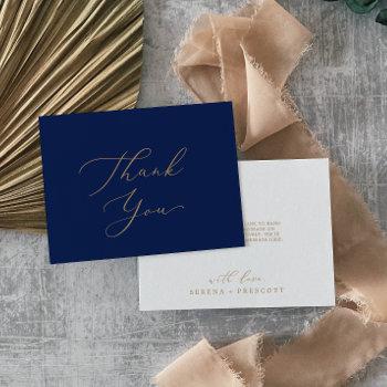 delicate gold calligraphy | navy thank you card