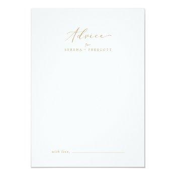 Delicate Gold Calligraphy Wedding Advice Card Front View