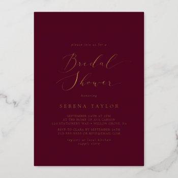 delicate gold foil | burgundy bridal shower foil invitation