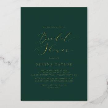 delicate gold foil | emerald green bridal shower foil invitation