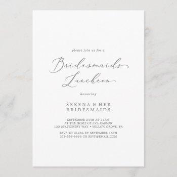 delicate silver calligraphy bridesmaids luncheon invitation