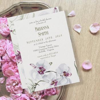 delicate white orchids painting bridal shower invitation