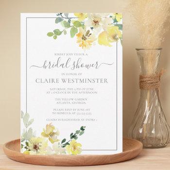 delicate yellow floral summer garden bridal shower invitation