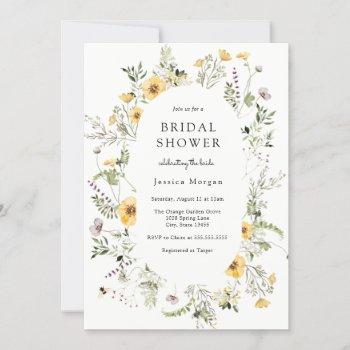 delicate yellow wildflower bridal shower invitation