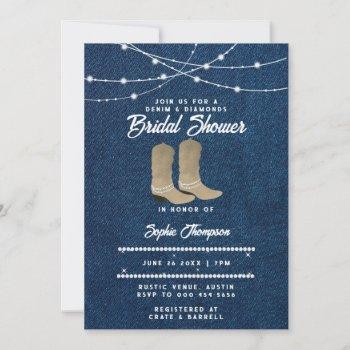 denim diamonds cowgirl boots lights bridal shower invitation