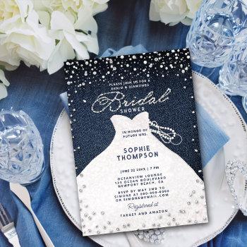 denim diamonds pearls glitter dress bridal shower invitation