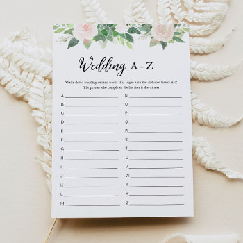 devon greenery wedding a-z bridal shower game card