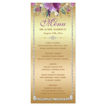 diamond glitter watercolor flowers gold menu