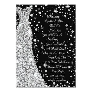 Diamond Studded Wedding Dress Bridal Invitation Front View