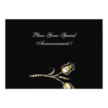 Diamond Tulips , Black And Gold  Damask Monogram Announcement Front View