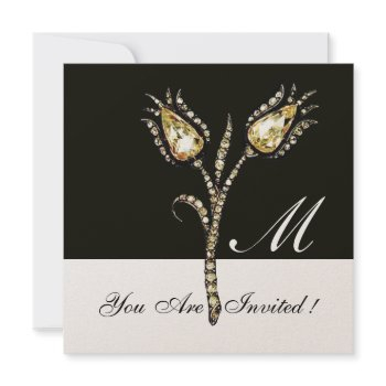 diamond tulips monogram ,gold metallic invitation