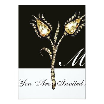 Diamond Tulips Monogram ,gold Metallic Invitation Front View