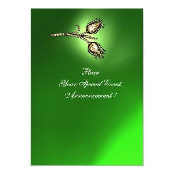 Diamond Tulips Monogram ,green Emerald Invitation Front View