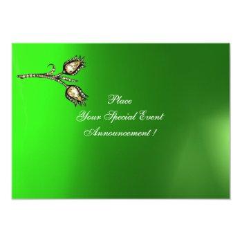 Diamond Tulips Monogram ,green Emerald Invitation Front View