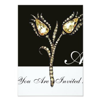 Diamond Tulips Monogram ,ice Metallic Invitation Front View