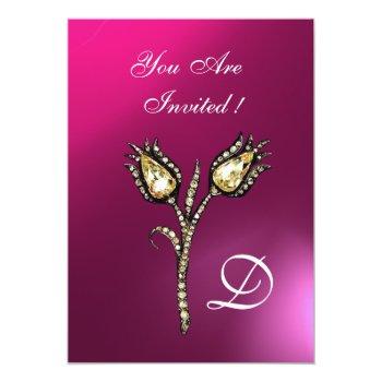 Diamond Tulips Monogram ,pink Purple Amethyst Invitation Front View