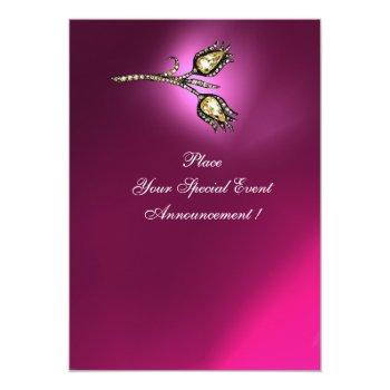 Diamond Tulips Monogram ,pink Purple Amethyst Invitation Front View