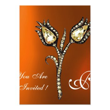Diamond Tulips Monogram , Yellow Orange Agate Invitation Front View