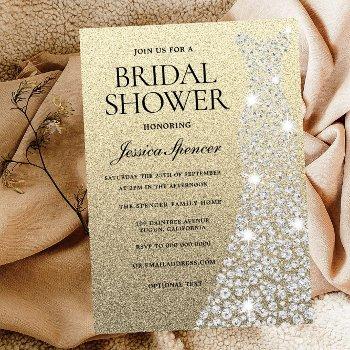 diamond wedding dress gold glitter bridal shower invitation
