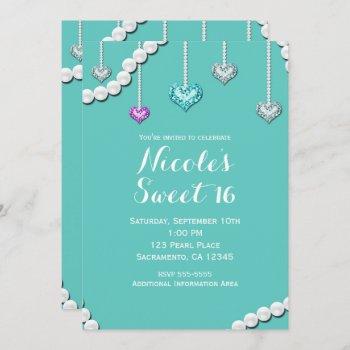 diamonds & pearls bling jewels glam birthday party invitation