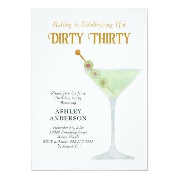 Dirty Martini 30th Birthday Party, Dirty Thirty Invitation Front View