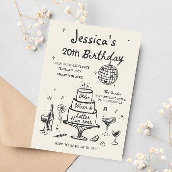 disco whimsical hand drawn funky birthday party invitation