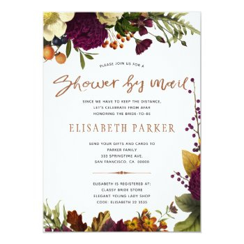 Distance Shower Burgundy Floral Shower By Mail Invitation Front View