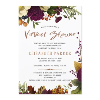distance shower burgundy floral virtual shower invitation