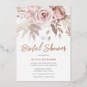 divine rose gold blush floral bridal shower foil invitation