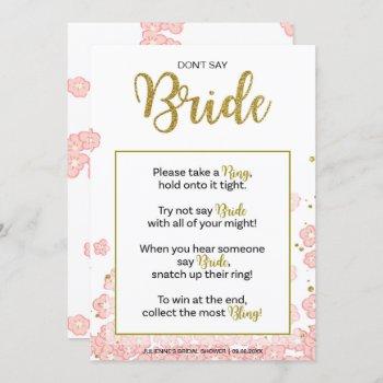 don't say bride bridal shower ring game | pink gol invitation