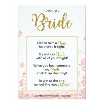 Don't Say Bride Bridal Shower Ring Game | Pink Gol Invitation Front View