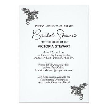 Dragon Fantasy White Bridal Shower Invitation Front View