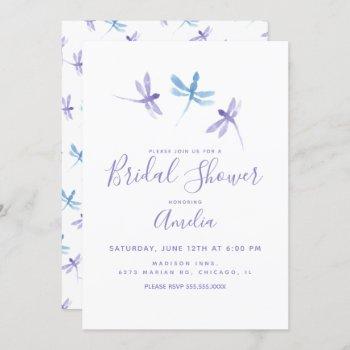 dragonflies handpainted purple blue bridal shower  invitation