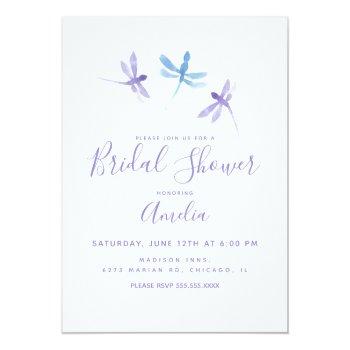 Dragonflies Handpainted Purple Blue Bridal Shower  Invitation Front View