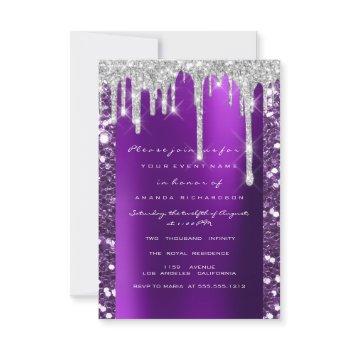 drips glitter purple bridal shower sweet 16th  invitation