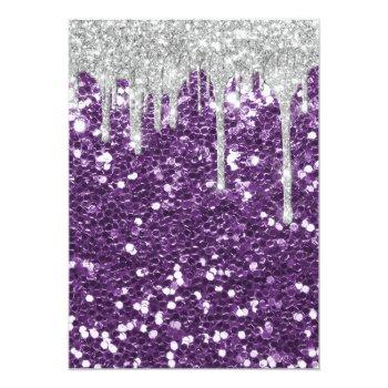 Drips Glitter Purple Bridal Shower Sweet 16th Invitation Front View