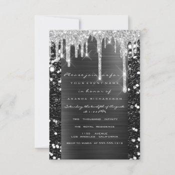 drips silver gray black bridal shower sweet 16th  invitation