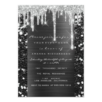 Drips Silver Gray Black Bridal Shower Sweet 16th  Invitation Front View