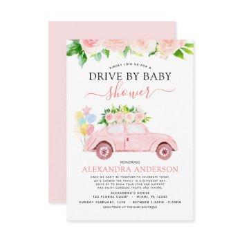 drive by baby shower floral blush pink invitation