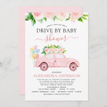 drive by baby shower floral blush pink invitation
