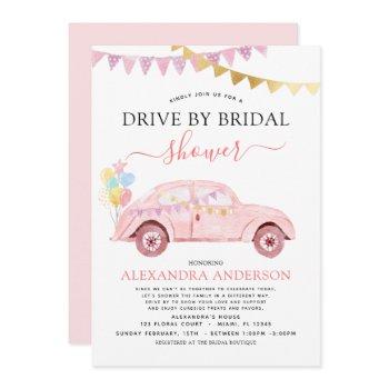 drive by bridal shower blush pink gold foil invitation