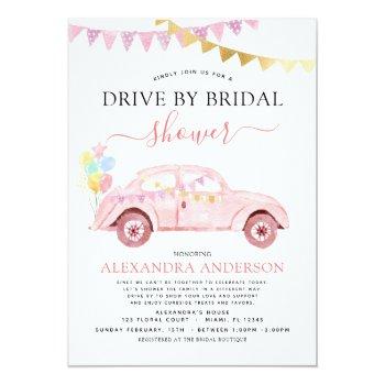 Drive By Bridal Shower Blush Pink Gold Foil Invitation Front View