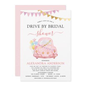 drive by bridal shower blush pink gold foil invitation