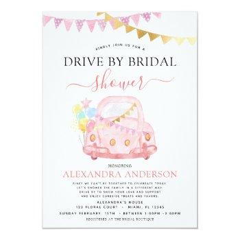 Drive By Bridal Shower Blush Pink Gold Foil Invitation Front View
