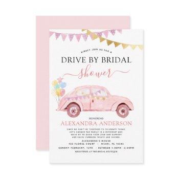 drive by bridal shower blush pink gold foil invitation