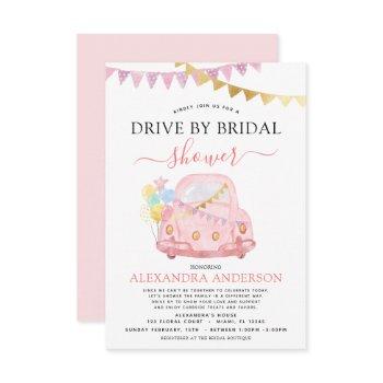 drive by bridal shower blush pink gold foil invitation