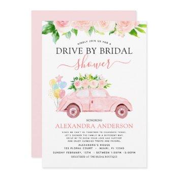 drive by bridal shower floral blush pink invitation
