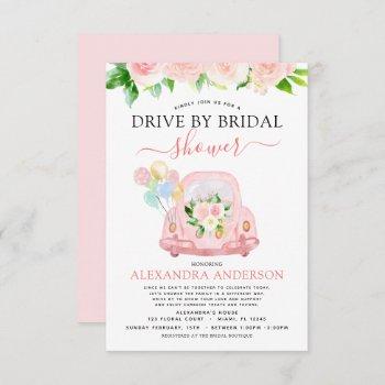 drive by bridal shower floral blush pink invitation