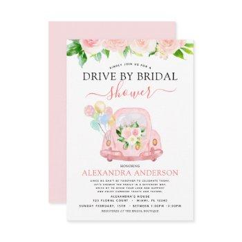 drive by bridal shower floral blush pink invitation